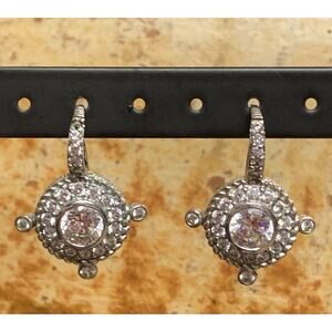 Judith Ripka Earrings Sterling Silver and 7ctw CZ Drop on Leverbacks SEE DESCRIP